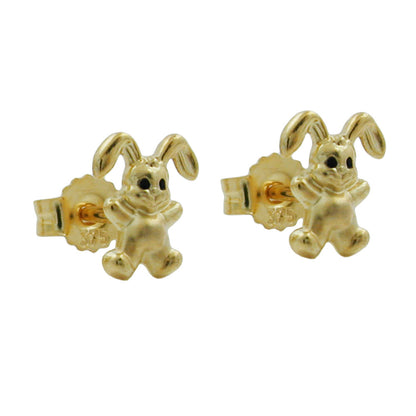 Ear stud earring 7x6mm small rabbit matt-shiny 9Kt GOLD