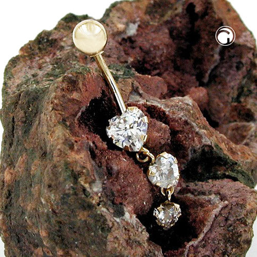 Belly button piercing Banana 35x6mm 3x Zirconia 14Kt GOLD