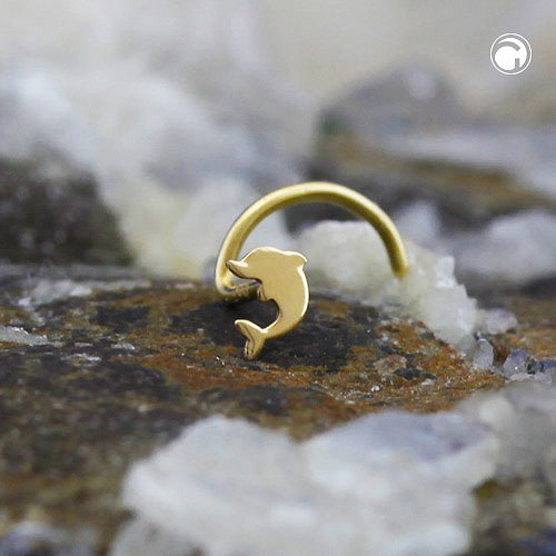 Nose stud 2.5mm spiral with small dolphin 14Kt GOLD