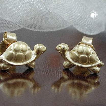 Stud earring 10x6mm turtle matt-shiny 9Kt GOLD