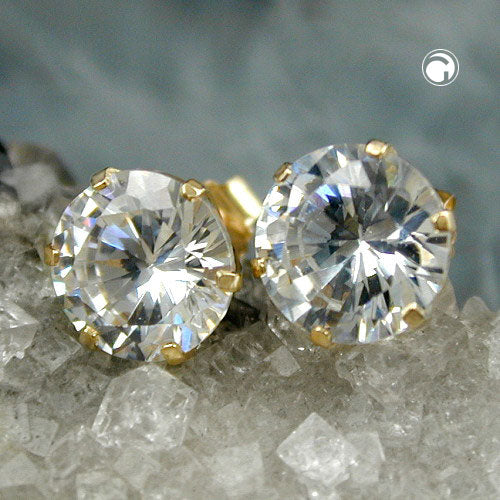 Stud earrings 8mm zirconia 9Kt GOLD