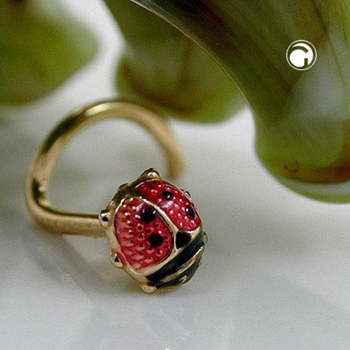 Nose stud 3x3mm spiral with ladybug 18Kt GOLD