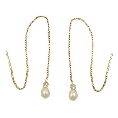 Pull-through earring 93mm Venetian chain cultured pearl zirconia 9Kt GOLD