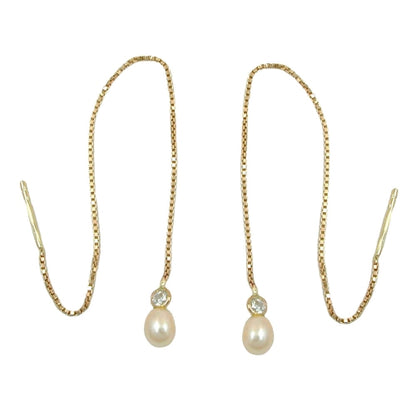 Pull-through earring 93mm Venetian chain cultured pearl zirconia 9Kt GOLD