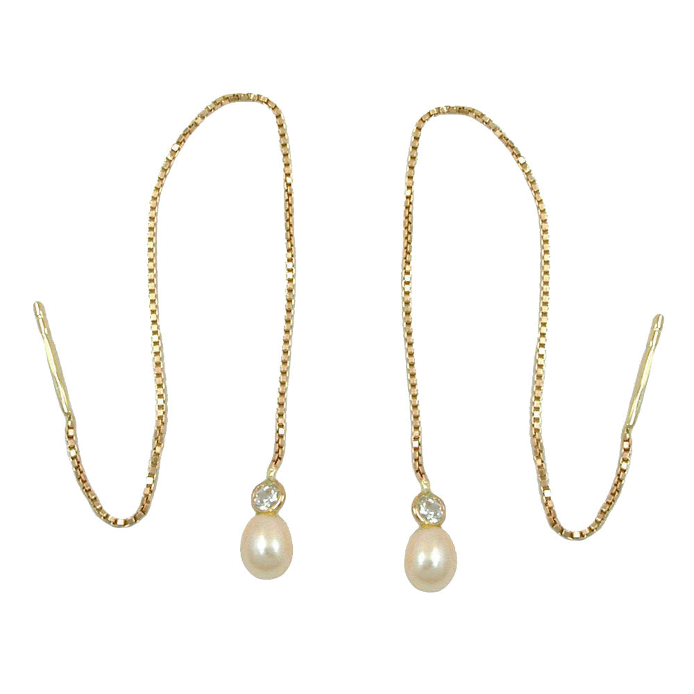 Pull-through earring 93mm Venetian chain cultured pearl zirconia 9Kt GOLD
