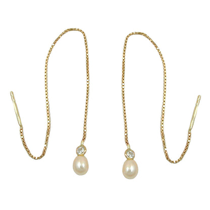 Pull-through earring 93mm Venetian chain cultured pearl zirconia 9Kt GOLD