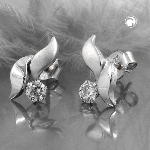 Stud earrings 11x6mm zirconia 9Kt white gold