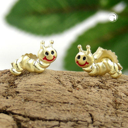 Stud earring 4x8mm worm matt-glossy colored 9Kt GOLD