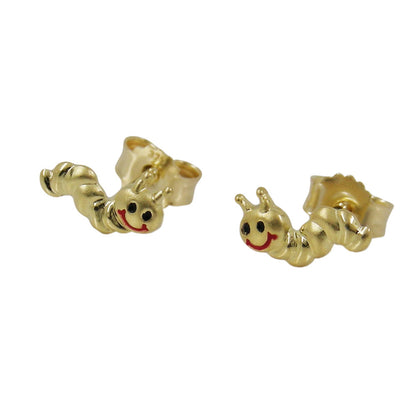 Stud earring 4x8mm worm matt-glossy colored 9Kt GOLD