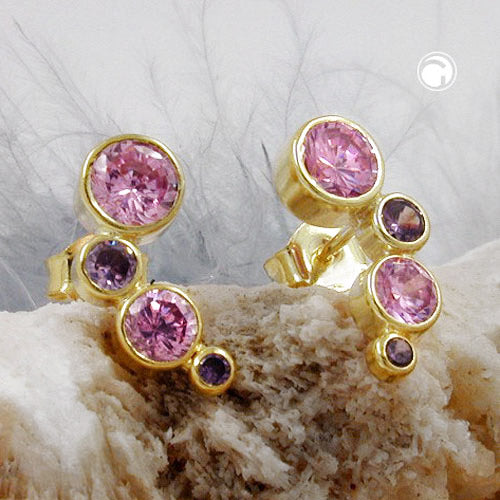 Stud earrings 14x5mm zirconia pink-purple 9Kt GOLD
