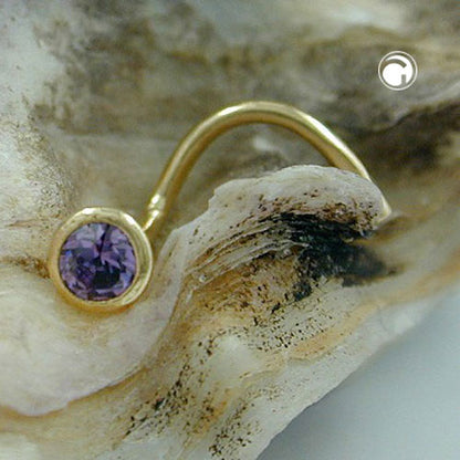 Nose stud 2.5mm spiral with zirconia purple-violet 18Kt GOLD