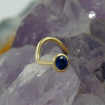 Nose stud 2.5mm spiral with zirconia sapphire-blue 18Kt GOLD