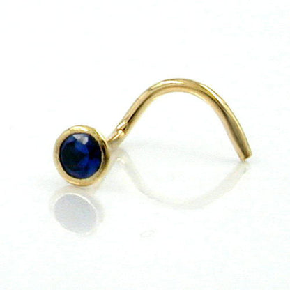 Nose stud 2.5mm spiral with zirconia sapphire-blue 18Kt GOLD