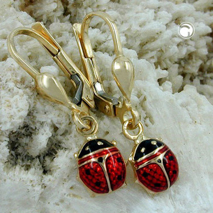 Ear leverback earrings earrings 24x6mm ladybug plated 9K GOLD