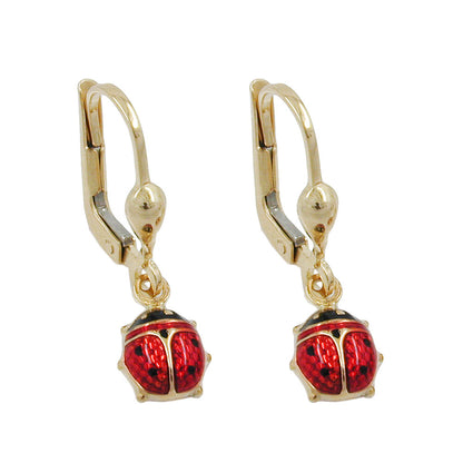 Ear leverback earrings earrings 24x6mm ladybug plated 9K GOLD