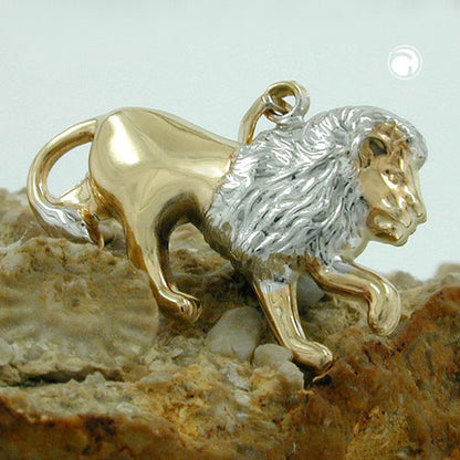 Pendant 23x15mm lion bicolor rhodium-plated 9Kt GOLD