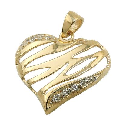Pendant 17x20mm heart shiny with 9 zirconias 9Kt GOLD