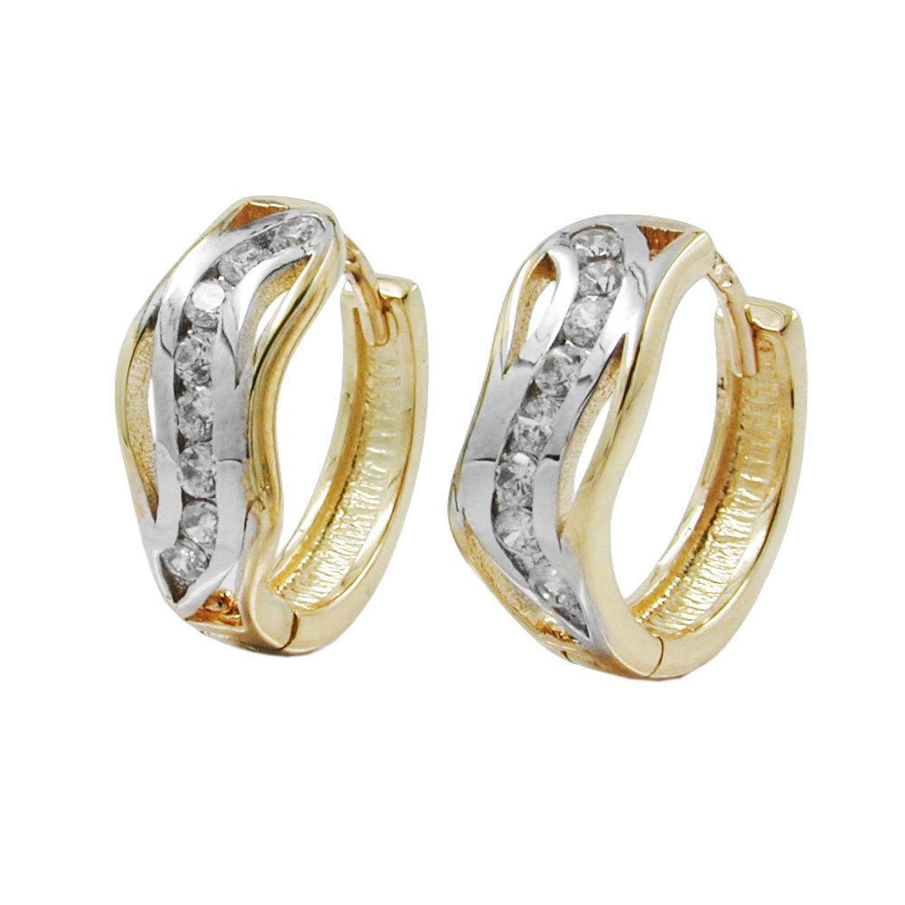 Creole Ohrring „13×5mm Klappscharnier Zirkonia bicolor“ 9 K Gold – elegant & funkelnd