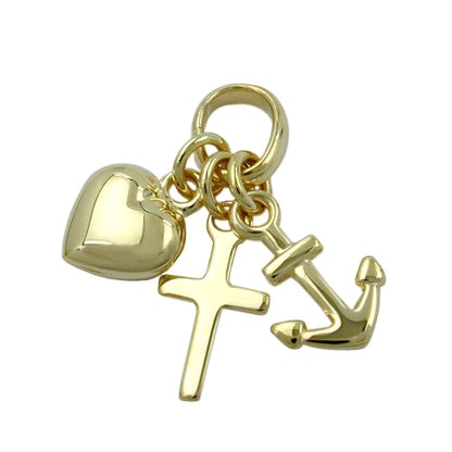 Pendant 15mm Faith-Love-Hope shiny 9Kt GOLD
