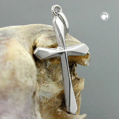 Pendant 23x14mm cross shiny 9Kt white gold