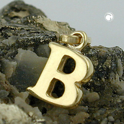 Pendant 8x6mm letter B shiny 9Kt GOLD
