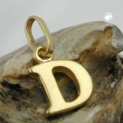 Pendant 8x6mm letter D shiny 9Kt GOLD