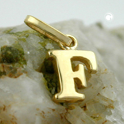 Pendant 8x5.5mm letter F shiny 9Kt GOLD