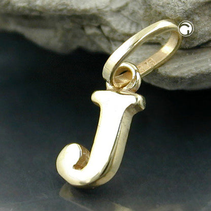 Pendant 8x4mm letter J shiny 9Kt GOLD
