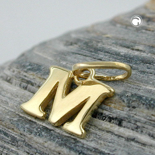 Pendant 7x8mm letter M shiny 9Kt GOLD