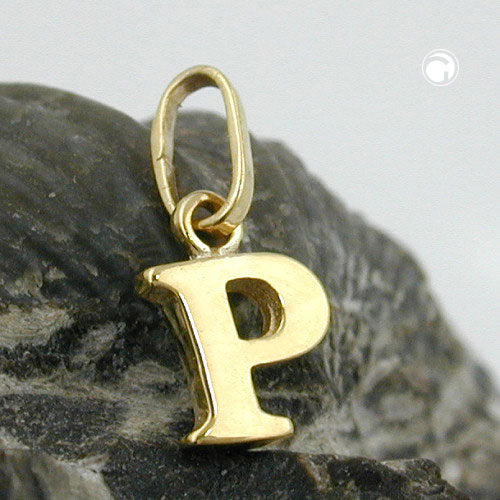 Pendant 8x6mm letter P shiny 9Kt GOLD