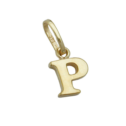 Pendant 8x6mm letter P shiny 9Kt GOLD