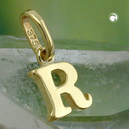 Pendant 8x6mm letter R shiny 9Kt GOLD