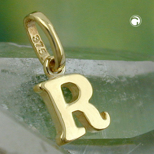 Pendant 8x6mm letter R shiny 9Kt GOLD