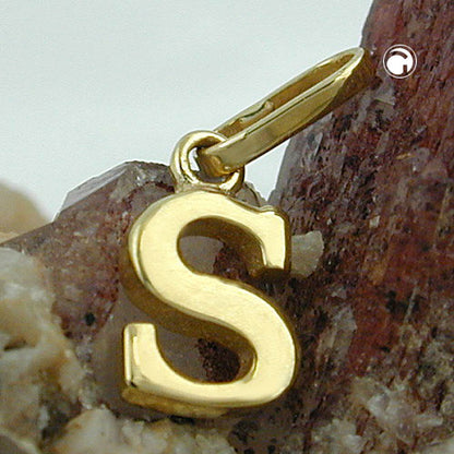 Pendant 8x5mm letter S shiny 9Kt GOLD