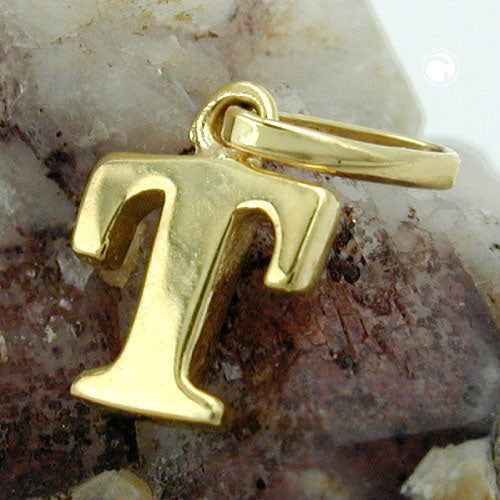 Pendant 8x6mm letter T shiny 9Kt GOLD