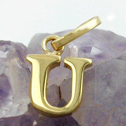 Pendant 8x6mm letter U shiny 9Kt GOLD