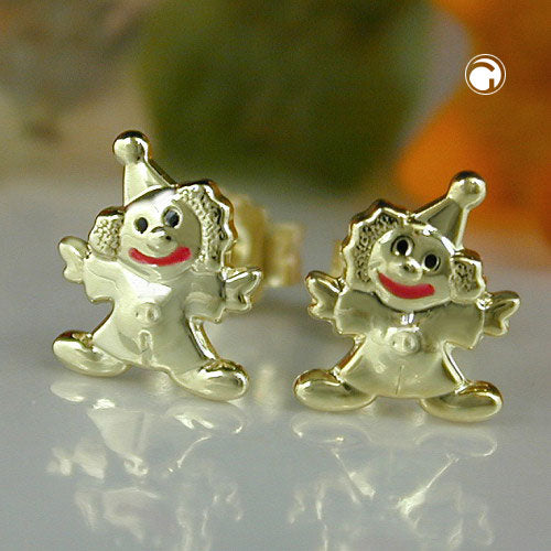 Ear stud earring 8x6mm clown shiny colored lacquered 9Kt GOLD