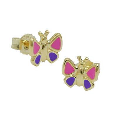Stud earring 7x8mm butterfly pink-purple 9Kt GOLD