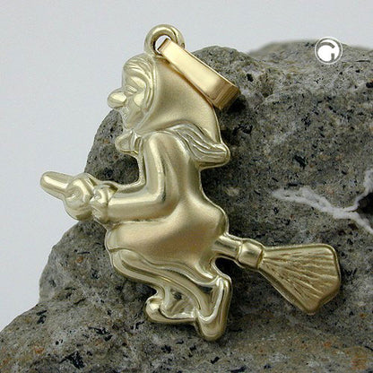 Pendant 20x22mm witch matt-glossy 9Kt GOLD