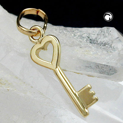 Pendant 15x5mm heart key shiny 9Kt GOLD