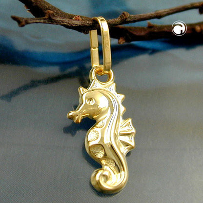 Pendant 14x7mm seahorse shiny 9Kt GOLD