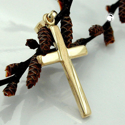 Pendant 22x13mm cross matt-glossy 9Kt GOLD