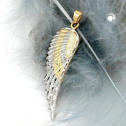 Pendant 36x13mm angel wing bicolor 9Kt GOLD