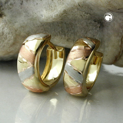 Creole „12×5 mm tricolor diamantiert“ 9 K Gold – fein & edel