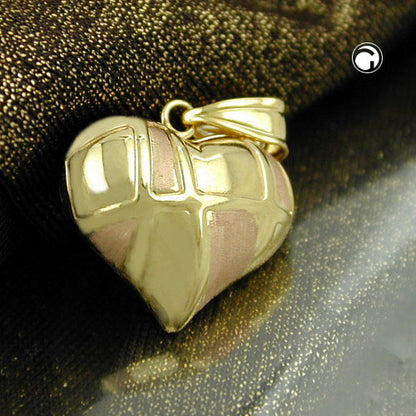 Pendant 15x16mm heart bicolor with red gold 9Kt GOLD