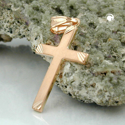 Pendant 26x16mm cross matt-diamond-plated 9Kt red gold