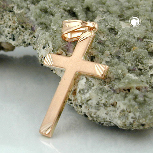 Pendant 26x16mm cross matt-diamond-plated 9Kt red gold