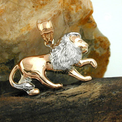 Pendant 15x23mm lion bicolor rhodium-plated 9Kt red gold