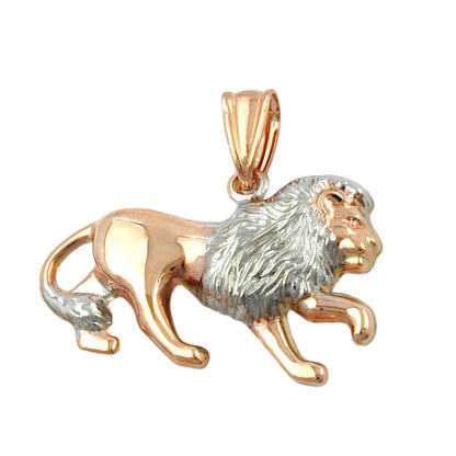 Pendant 15x23mm lion bicolor rhodium-plated 9Kt red gold