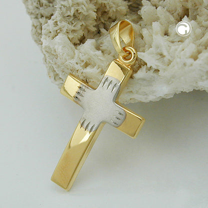 Pendant 21x14mm cross bicolor 9Kt GOLD